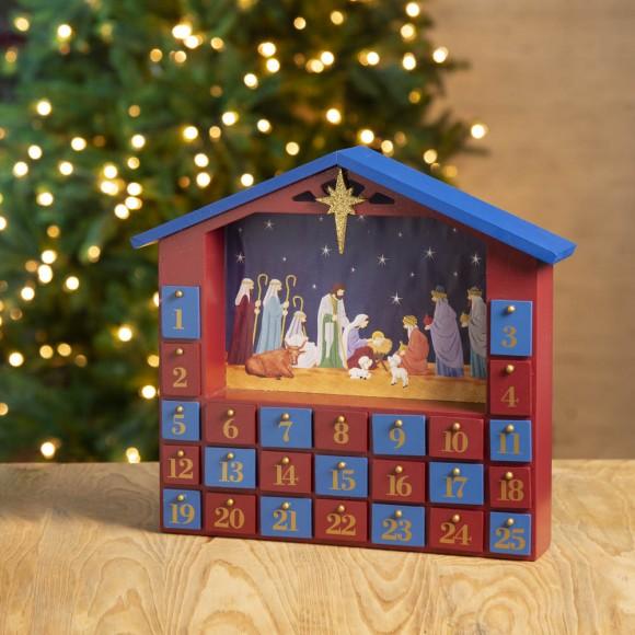 Glitzhome Glitzhome Handcrafted Wooden House Nativity Countdown Calendar With Drawer