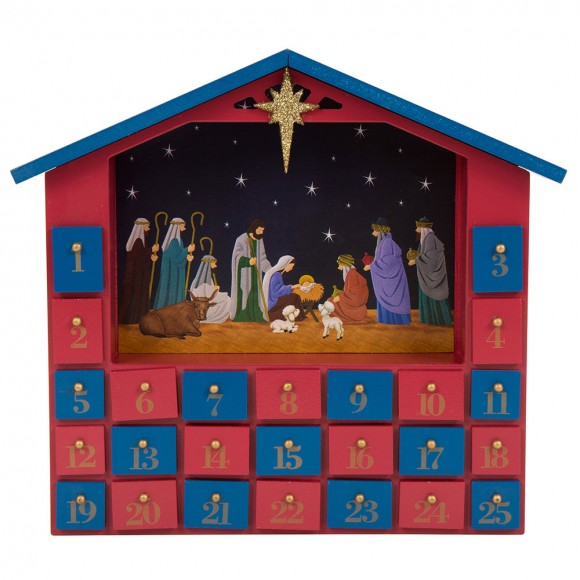 glitzhome Glitzhome Handcrafted Wooden House Nativity Countdown Calendar With Drawer