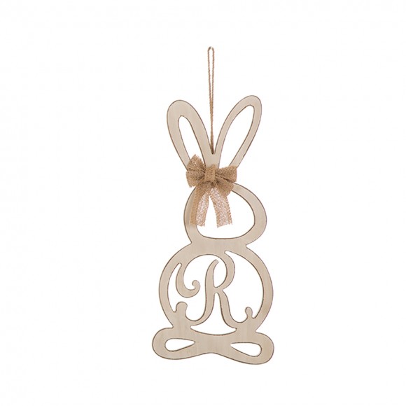 glitzhome Glitzhome Handcrafted Wooden Monogram "R" Bunny Wall Hanging Sign