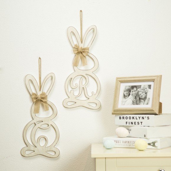 Glitzhome Glitzhome Handcrafted Wooden Monogram "S" Bunny Wall Hanging Sign