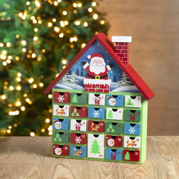 Glitzhome Glitzhome Handcrafted Wooden Santa House Christmas Countdown Calendar With Drawer