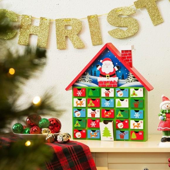 Glitzhome Glitzhome Handcrafted Wooden Santa House Christmas Countdown Calendar With Drawer