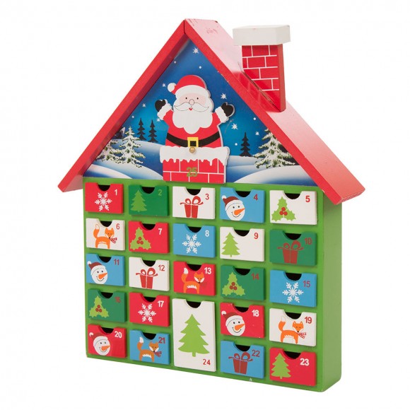 Glitzhome Glitzhome Handcrafted Wooden Santa House Christmas Countdown Calendar With Drawer