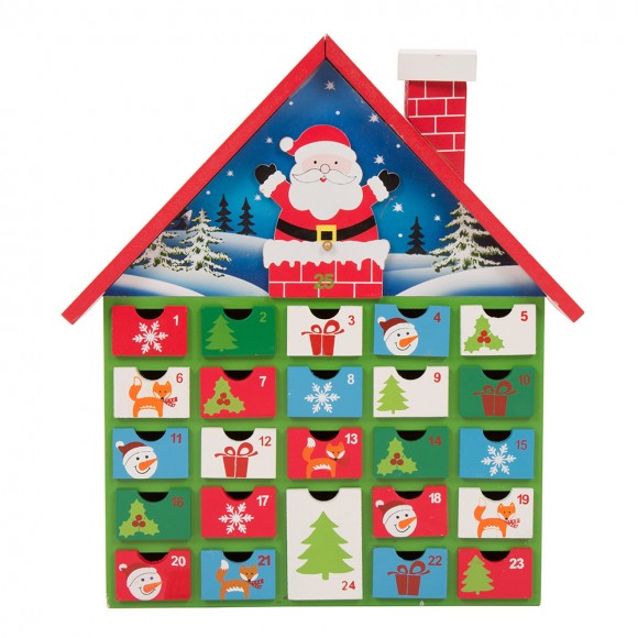 glitzhome Glitzhome Handcrafted Wooden Santa House Christmas Countdown Calendar With Drawer