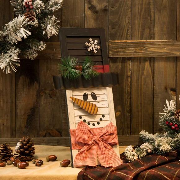 Glitzhome Glitzhome Handcrafted Wooden Snowman Shutter Christmas Decor