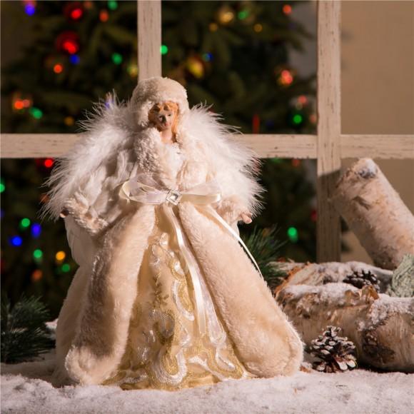 Glitzhome Glitzhome Handmade Faux Fur Angel Christmas Treetop Ornament Decoration 12" H - White