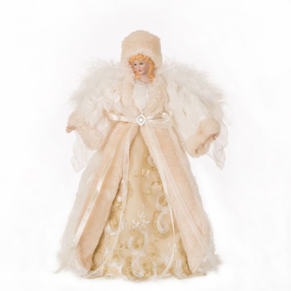 glitzhome Glitzhome Handmade Faux Fur Angel Christmas Treetop Ornament Decoration 12" H - White