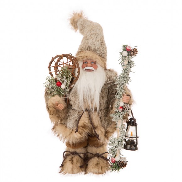 Glitzhome Glitzhome Handmade Faux Fur Santa Figurine Christmas Holiday Decoration Ornaments Gray 12-inch