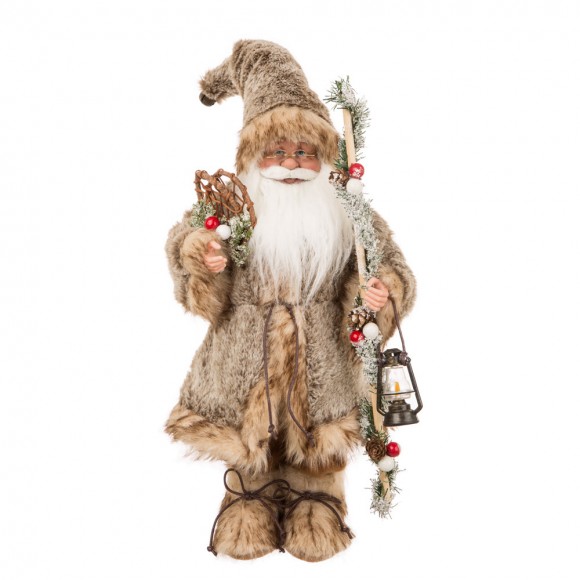 Glitzhome Glitzhome Handmade Faux Fur Santa Figurine Christmas Holiday Decoration Ornaments Gray 18-inch