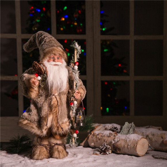 glitzhome Glitzhome Handmade Faux Fur Santa Figurine Christmas Holiday Decoration Ornaments Gray 18-inch