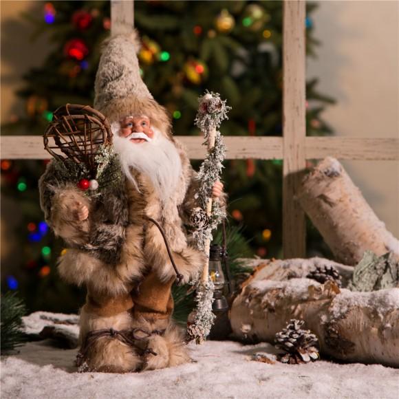 glitzhome Glitzhome Handmade Faux Fur Santa Figurine Christmas Holiday Decoration Ornaments Gray 12-inch