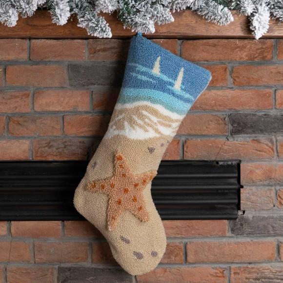 Glitzhome Glitzhome Handmade Hooked 3D Starfish Christmas Stocking