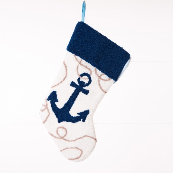 glitzhome Glitzhome Handmade Nautical Hooked Anchor Christmas Stocking