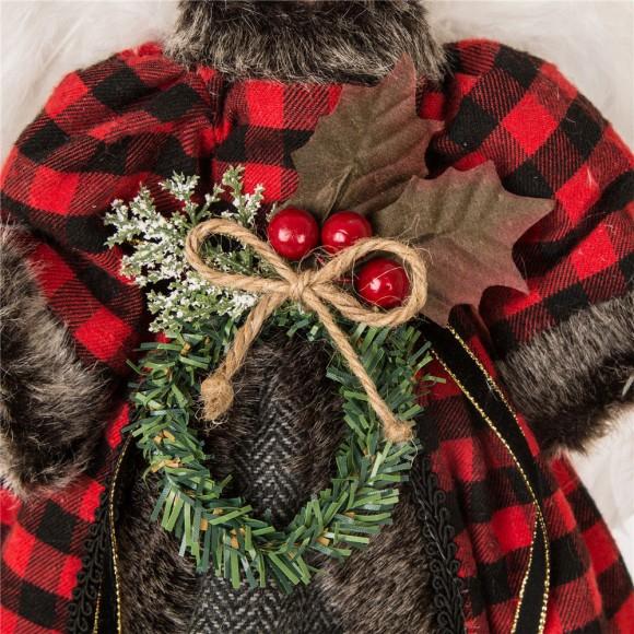 Glitzhome Glitzhome Handmade Plaid Angel Christmas Treetop Ornament Decoration 12" H - Red & Black