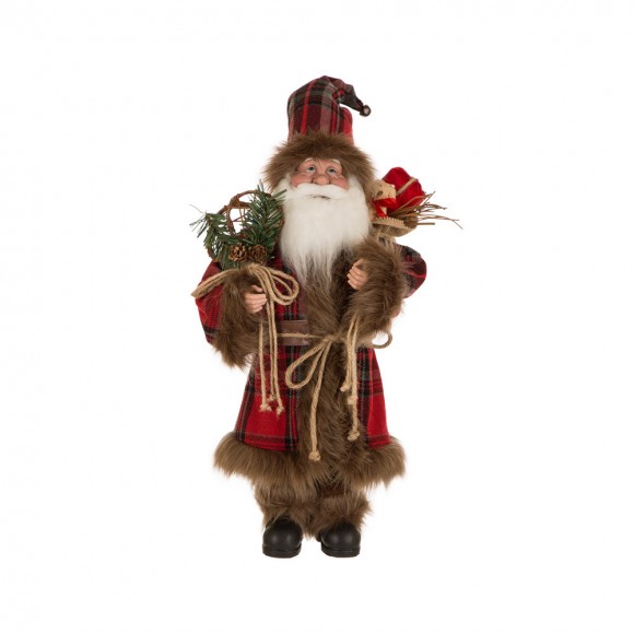 glitzhome Glitzhome Handmade Plaid Santa Claus Figure Christmas Decoration Ornaments Holiday Decor 18-inch