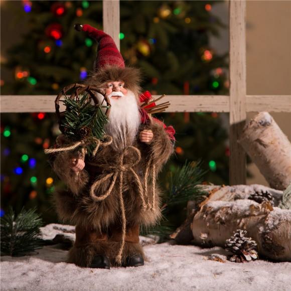 glitzhome Glitzhome Handmade Plaid Santa Claus Figure Christmas Decoration Ornaments Holiday Decor 12-inch