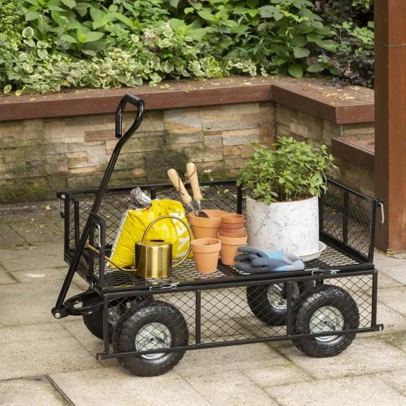 Glitzhome Glitzhome Heavy Duty Black Steel Utility Garden Cart 550 Lbs Weight Capacity
