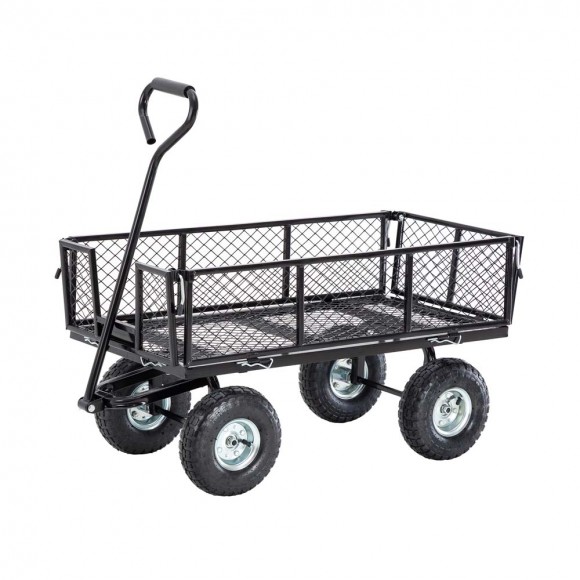glitzhome Glitzhome Heavy Duty Black Steel Utility Garden Cart 550 lbs Weight Capacity