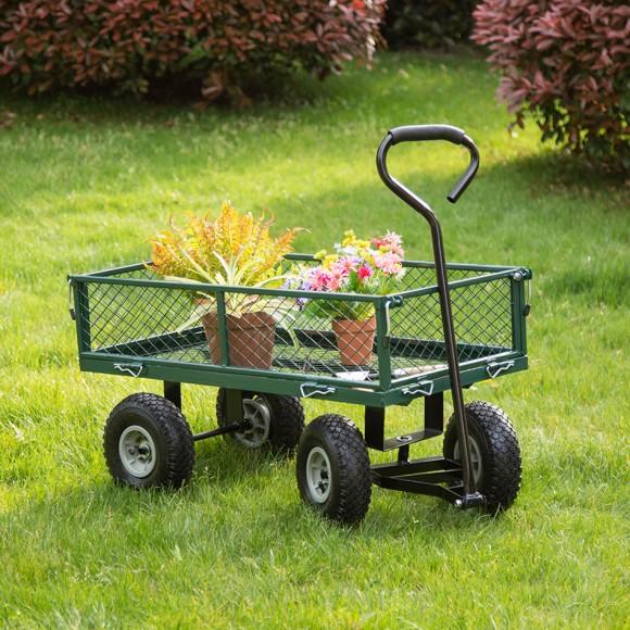 Glitzhome Glitzhome Heavy Duty Green Steel Utility Garden Cart 550 Lbs Weight Capacity