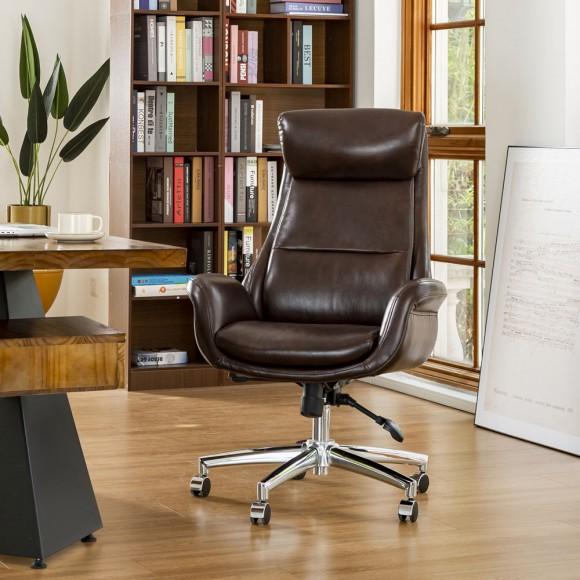 Glitzhome Glitzhome High-Back Adjustable Bonded Leather Executive Swivel Office Chair Coffee