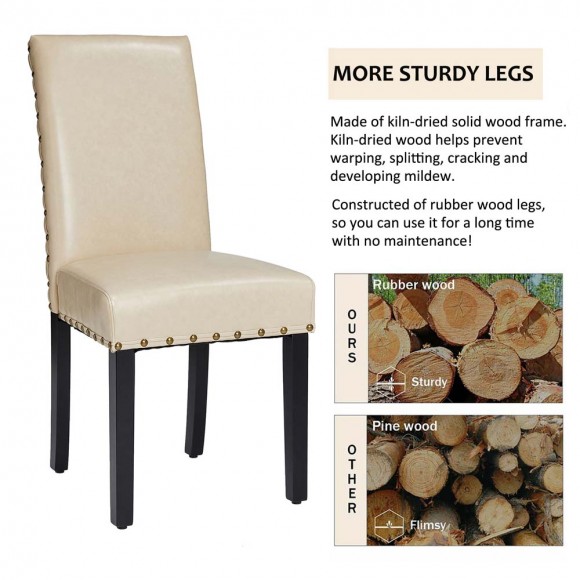 Glitzhome Glitzhome High-Back Beige PU Upholstered Dining Chair With Studded Decor Set Of 2