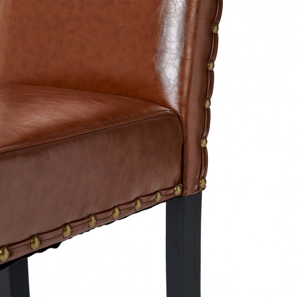 Glitzhome Glitzhome High-Back Brown PU Upholstered Dining Chair With Studded Decor Set Of 2