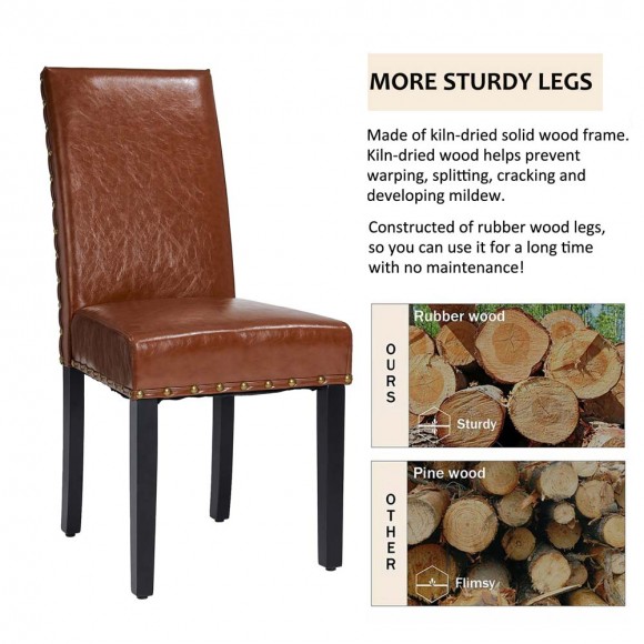 Glitzhome Glitzhome High-Back Brown PU Upholstered Dining Chair With Studded Decor Set Of 2