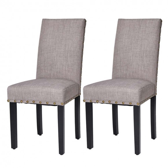 glitzhome Glitzhome High-Back Gray Fabric Upholstered Dining Chair with Studded Decor Set of 2