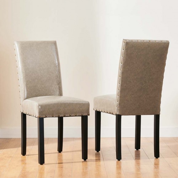 Glitzhome Glitzhome High-Back Gray PU Upholstered Dining Chair With Studded Decor Set Of 2