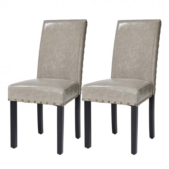 glitzhome Glitzhome High-Back Gray PU Upholstered Dining Chair with Studded Decor Set of 2