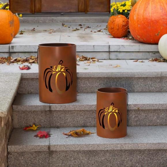 Glitzhome Glitzhome Hollow Out Metal Pumpkin Bucket Set Of 2