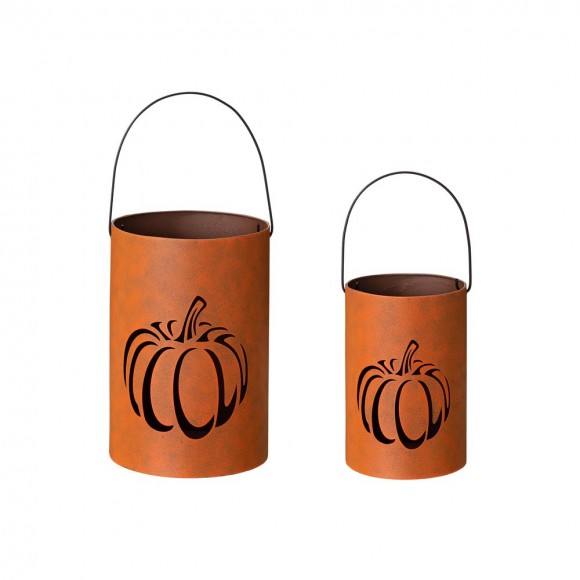 glitzhome Glitzhome Hollow Out Metal Pumpkin Bucket Set of 2