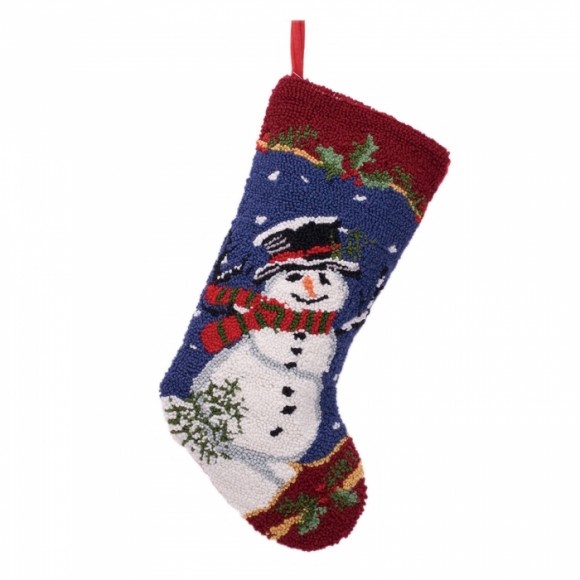 Glitzhome Glitzhome Hooked Snowman Christmas Stocking 19" 1 Piece(Red Blue White)