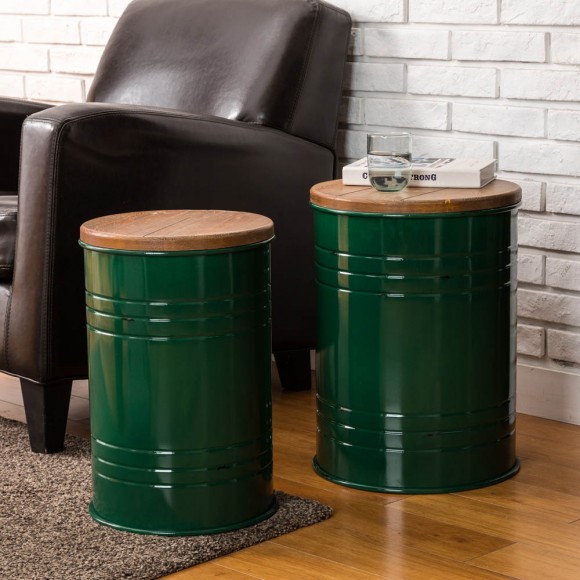 Glitzhome Glitzhome Hunter Green Modern Metal Storage Accent Table Or Stool With Solid Wood Lid Set Of 2