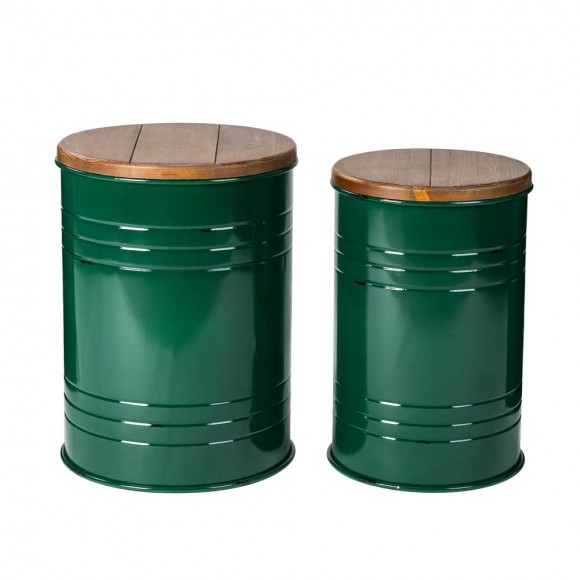 glitzhome Glitzhome Hunter Green Modern Metal Storage Accent Table or Stool with Solid Wood Lid Set of 2
