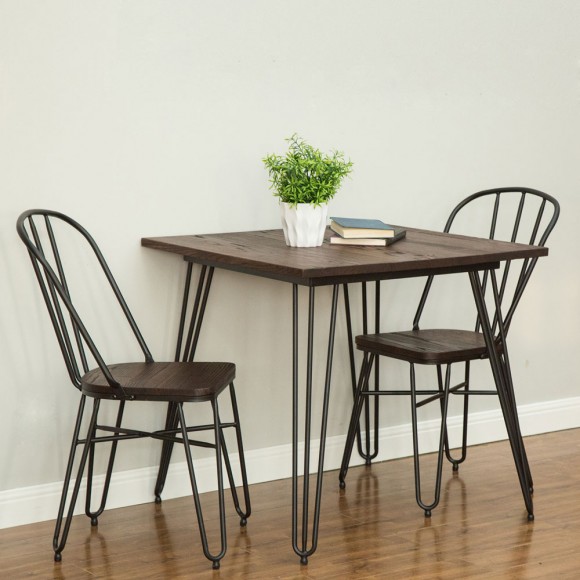 Glitzhome Glitzhome Industrial Steel Hairpin Leg Chair With Elm Wood Seat Set Of 2
