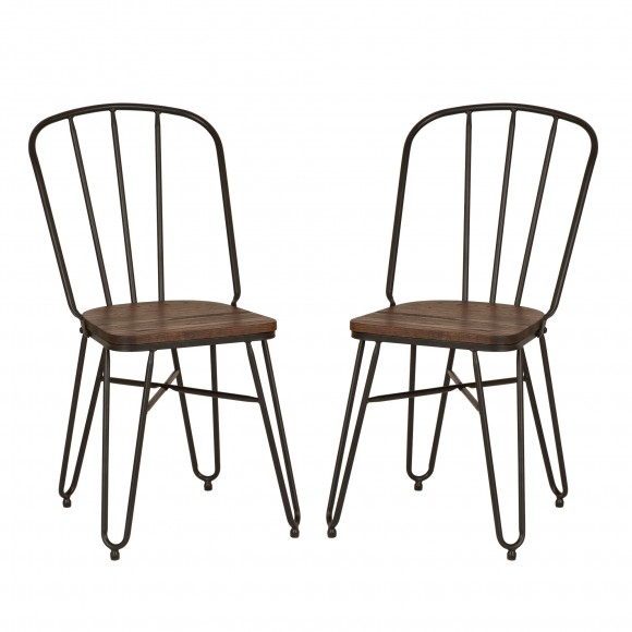 glitzhome Glitzhome Industrial Steel Hairpin Leg Chair with Elm Wood Seat Set of 2