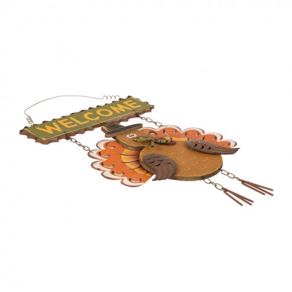 Glitzhome Glitzhome Iron Solid Wood Autumn Turkey Welcome Hanging Decor