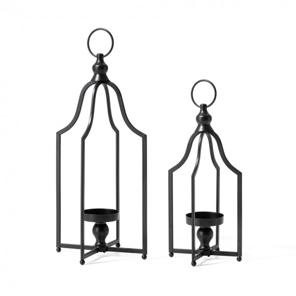 glitzhome Glitzhome Large and Small Modern Farmhouse Black Metal Candle Lantern Set of 2
