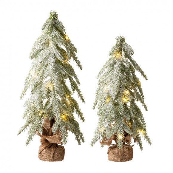 glitzhome Glitzhome Lighted Frosted Artificial Table Tree Set of 2