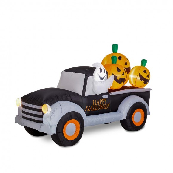glitzhome Glitzhome Lighted Inflatable Truck with Jack-O-Lantern Pumpkins Decor