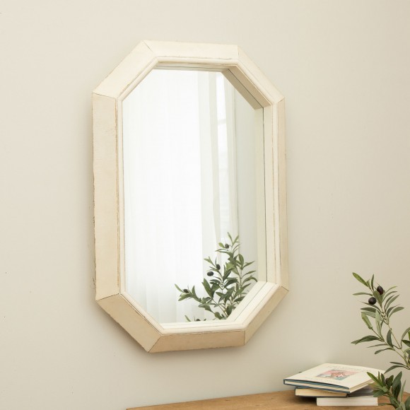 Glitzhome Glitzhome Makeup Mirror 34.25"H Farmhouse Washed White Octagon Wood Mirror