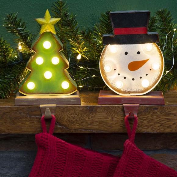 Glitzhome Glitzhome Marquee LED Snowman Head & Tree Stocking Holder Set Of 2