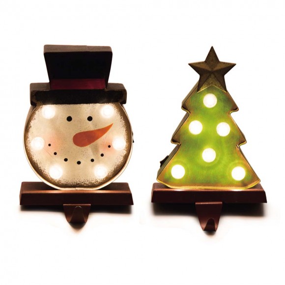 glitzhome Glitzhome Marquee LED Snowman Head & Tree Stocking Holder Set of 2