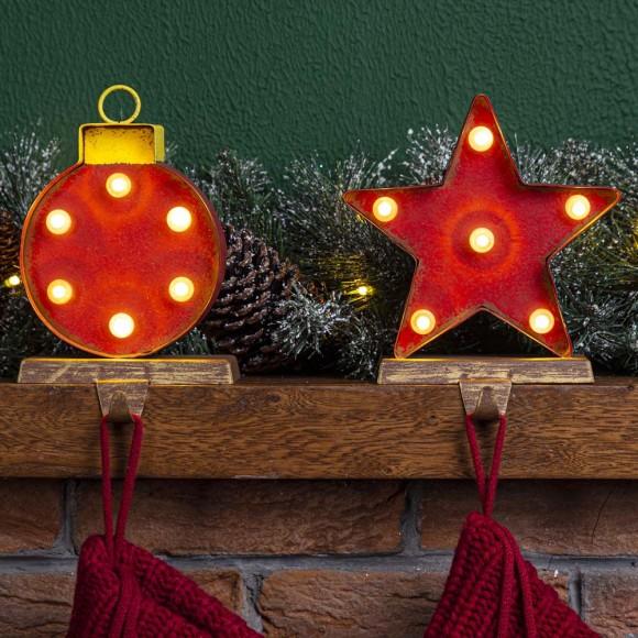 Glitzhome Glitzhome Marquee LED Star & Wooden/Metal Ornament Stocking Holder Set Of 2