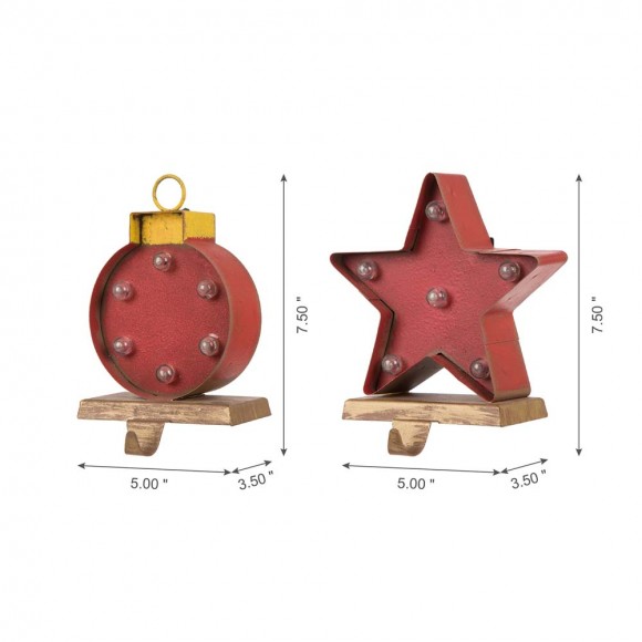 Glitzhome Glitzhome Marquee LED Star & Wooden/Metal Ornament Stocking Holder Set Of 2