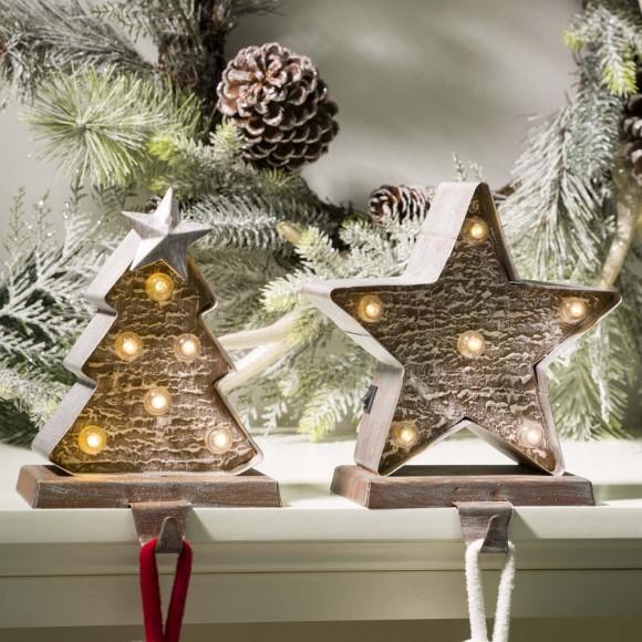 Glitzhome Glitzhome Marquee LED Wooden/Metal Christmas Tree & Star Stocking Holder Set Of 2