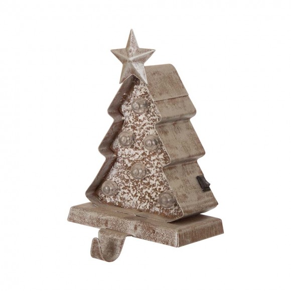 Glitzhome Glitzhome Marquee LED Wooden/Metal Christmas Tree & Star Stocking Holder Set Of 2