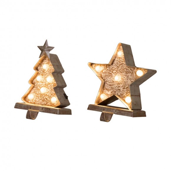 glitzhome Glitzhome Marquee LED Wooden/Metal Christmas Tree & Star Stocking Holder Set of 2