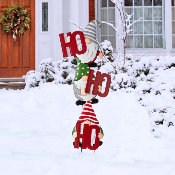 Glitzhome Glitzhome Metal "HOHOHO" Gnome Stake Or Wall Décor (Two Functions)